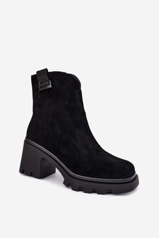 Peau Chaussures en daim avec des talons réchauffer T.Sokolski SH Z26-428 couleur noire