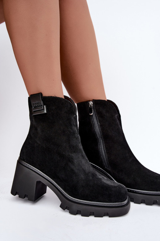 Peau Chaussures en daim avec des talons réchauffer T.Sokolski SH Z26-428 couleur noire