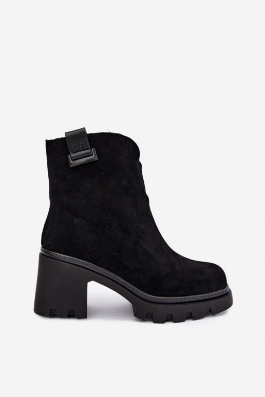 Peau Chaussures en daim avec des talons réchauffer T.Sokolski SH Z26-428 couleur noire