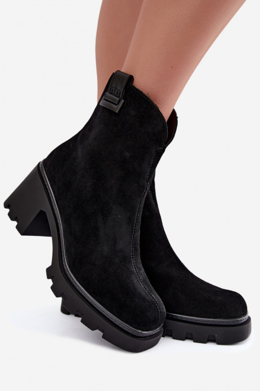 Peau Chaussures en daim avec des talons réchauffer T.Sokolski SH Z26-428 couleur noire