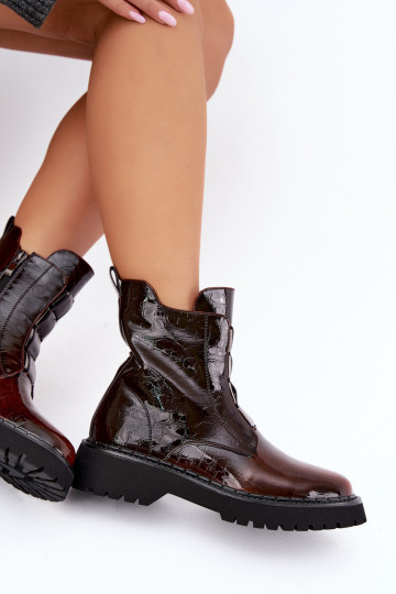 réchauffer Bottes pour femmesavec effet vernisj Skóry T.Sokolski Z26-501 marron