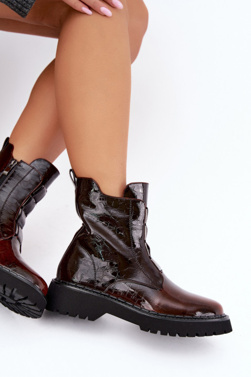 réchauffer Bottes pour femmesavec effet vernisj Skóry T.Sokolski Z26-501 marron