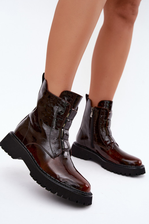 Bottines isolées pour femmes avec effet verni T.Sokolski Z26-501 marron