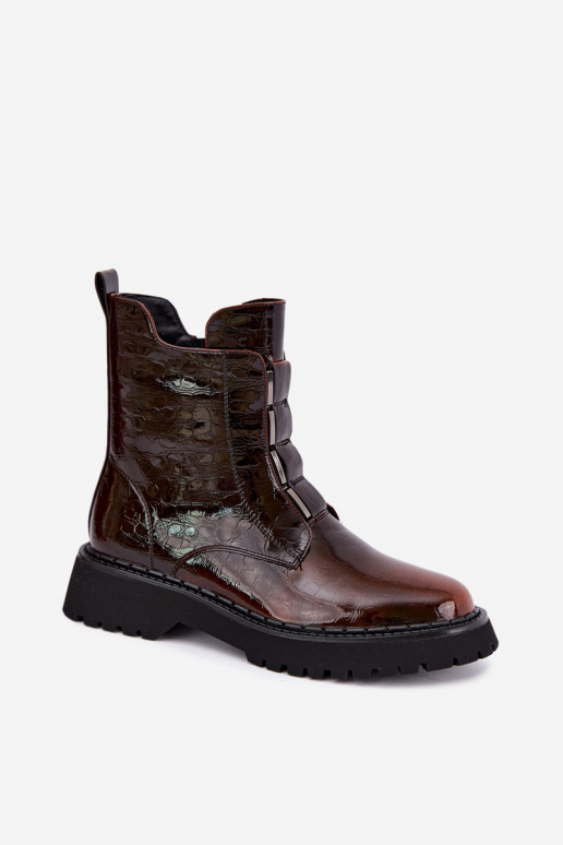 réchauffer Bottes pour femmesavec effet vernisj Skóry T.Sokolski Z26-501 marron