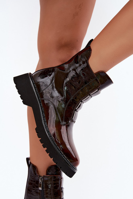 Bottines isolées pour femmes avec effet verni T.Sokolski Z26-501 marron