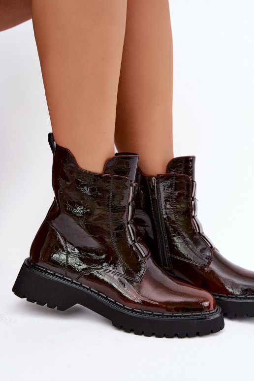 réchauffer Bottes pour femmesavec effet vernisj Skóry T.Sokolski Z26-501 marron