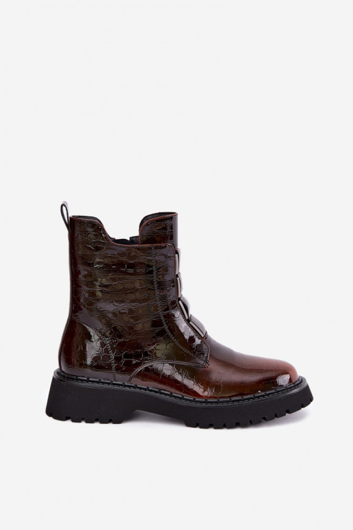 réchauffer Bottes pour femmesavec effet vernisj Skóry T.Sokolski Z26-501 marron