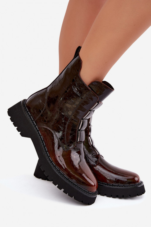 Bottines isolées pour femmes avec effet verni T.Sokolski Z26-501 marron