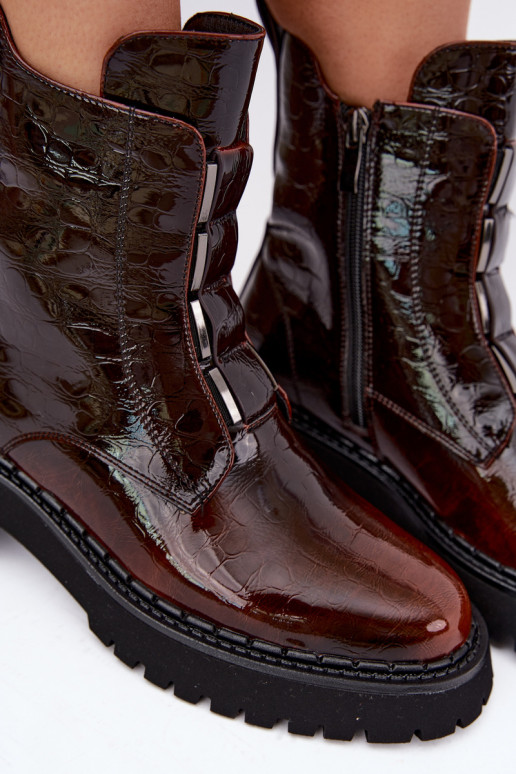 réchauffer Bottes pour femmesavec effet vernisj Skóry T.Sokolski Z26-501 marron