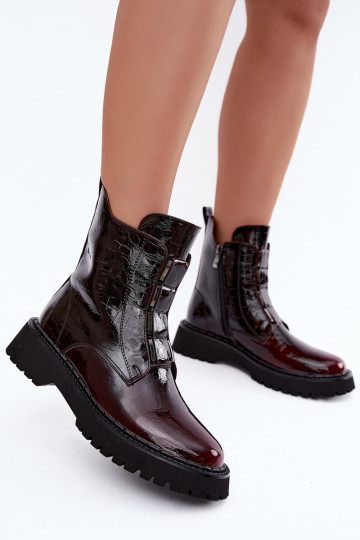 réchauffer Bottes pour femmesavec effet vernisj Skóry T.Sokolski Z26-501 Bourgogne