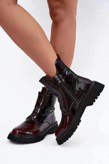 réchauffer Bottes pour femmesavec effet vernisj Skóry T.Sokolski Z26-501 Bourgogne 2