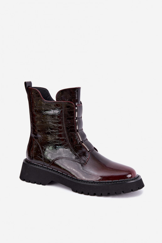réchauffer Bottes pour femmesavec effet vernisj Skóry T.Sokolski Z26-501 Bourgogne