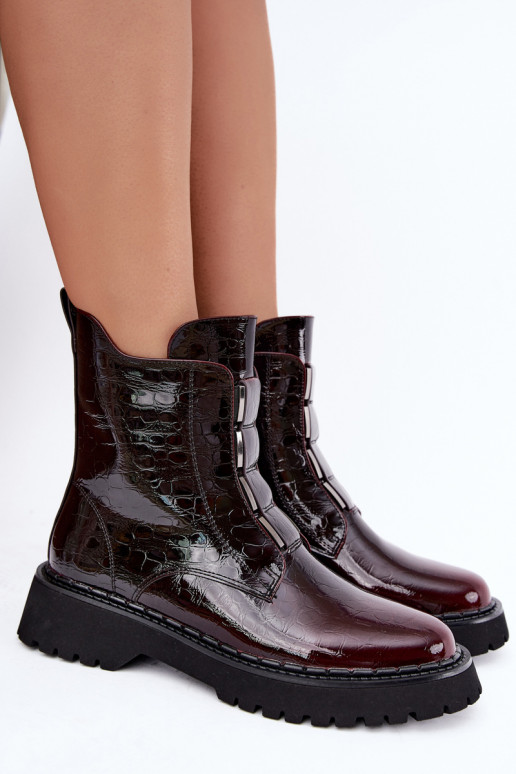 réchauffer Bottes pour femmesavec effet vernisj Skóry T.Sokolski Z26-501 Bourgogne