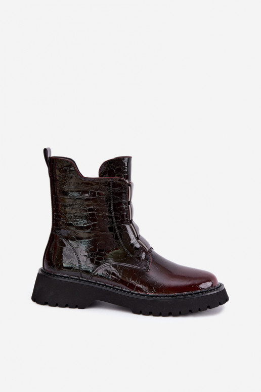 réchauffer Bottes pour femmesavec effet vernisj Skóry T.Sokolski Z26-501 Bourgogne