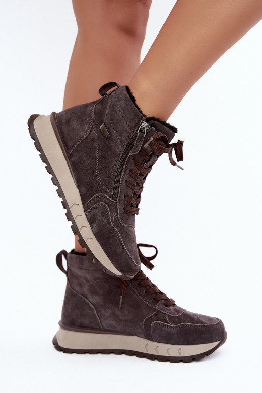 Bottines isolées pour femmes en simili daim couleur grise Alirella
