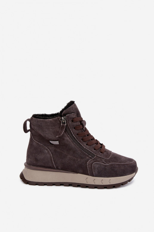 Bottines isolées pour femmes en simili daim couleur grise Alirella