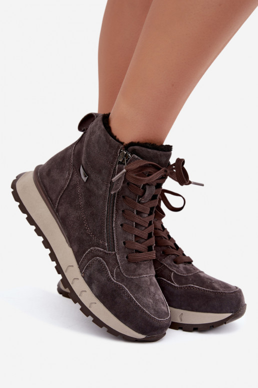 Bottes chaussures FémininActivéturalnego en daimu réchauffer couleur grise Alirella