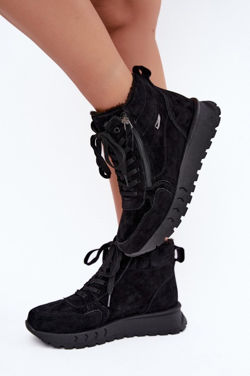 Bottes chaussures FémininActivéturalnego en daimu réchauffer couleur noire Alirella