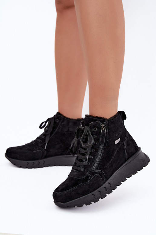 Bottines isolées pour femmes en simili daim couleur noire Alirella