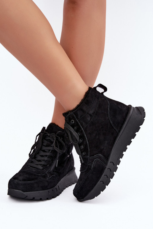 Bottines isolées pour femmes en simili daim couleur noire Alirella