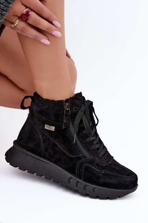 Bottes chaussures FémininActivéturalnego en daimu réchauffer couleur noire Alirella