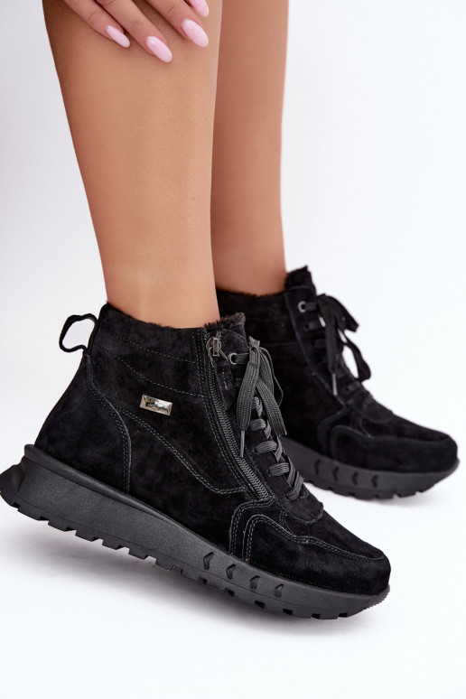 Bottes chaussures FémininActivéturalnego en daimu réchauffer couleur noire Alirella