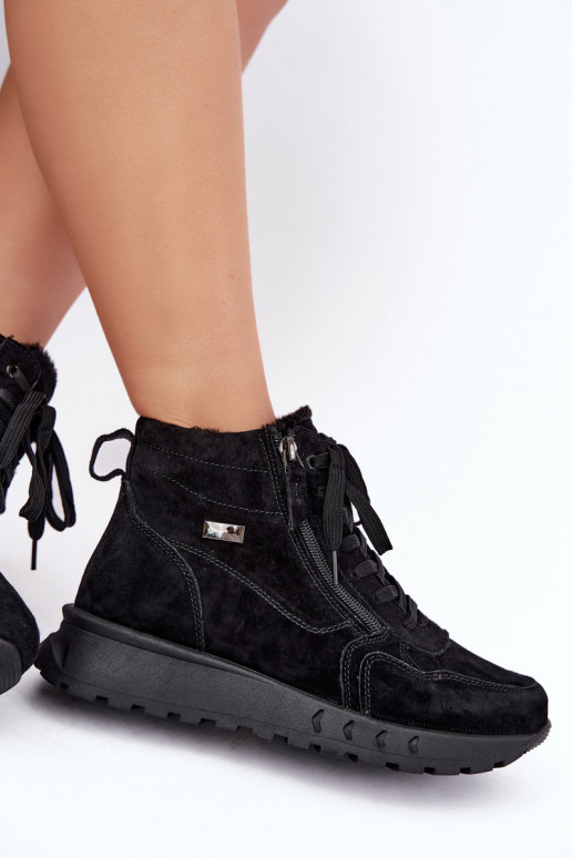 Bottes chaussures FémininActivéturalnego en daimu réchauffer couleur noire Alirella