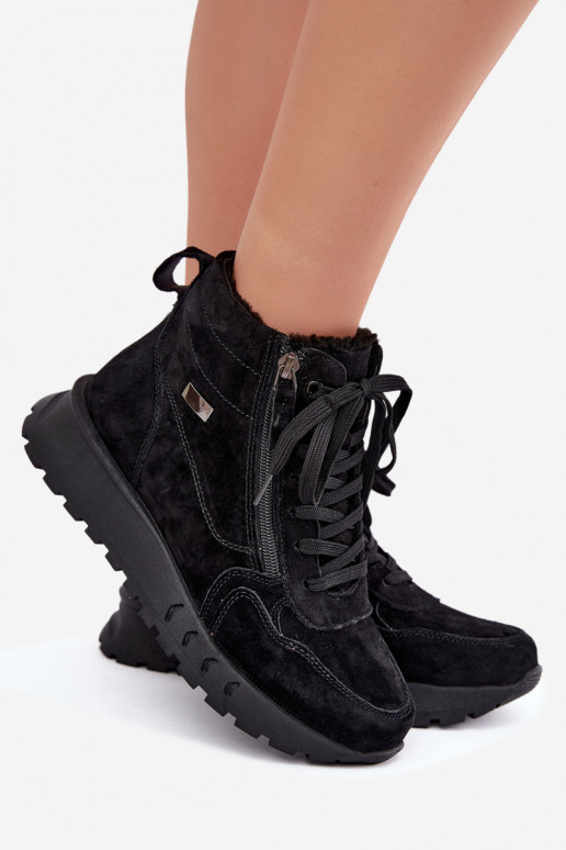 Bottes chaussures FémininActivéturalnego en daimu réchauffer couleur noire Alirella