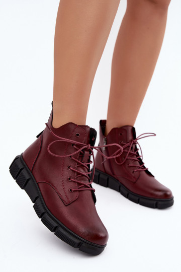 Bottines isolées en simili cuir couleur bordeaux Girelisse 2