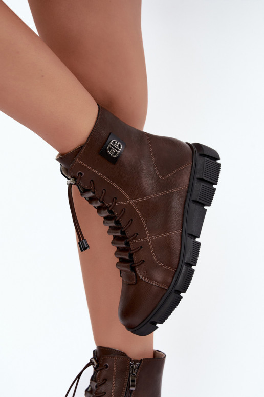 Bottines isolées pour femmes en simili cuir couleur chocolat Savelia