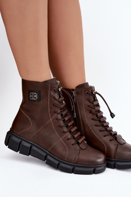 Bottines isolées pour femmes en simili cuir couleur chocolat Savelia