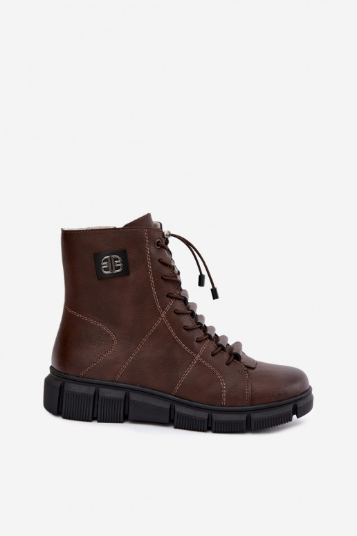 Bottines isolées pour femmes en simili cuir couleur chocolat Savelia