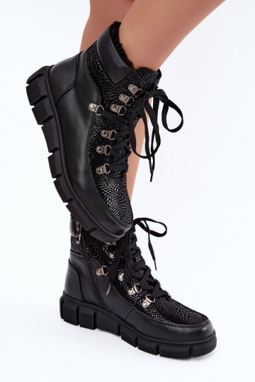 Peau Bottes chaussures Féminin réchauffer couleur noire DANSanelia