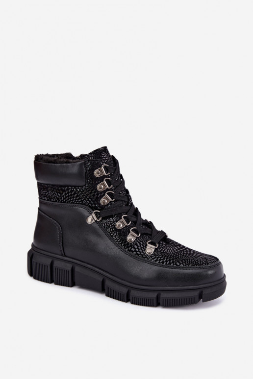 Bottines isolées pour femmes en simili cuir couleur noire INanelia