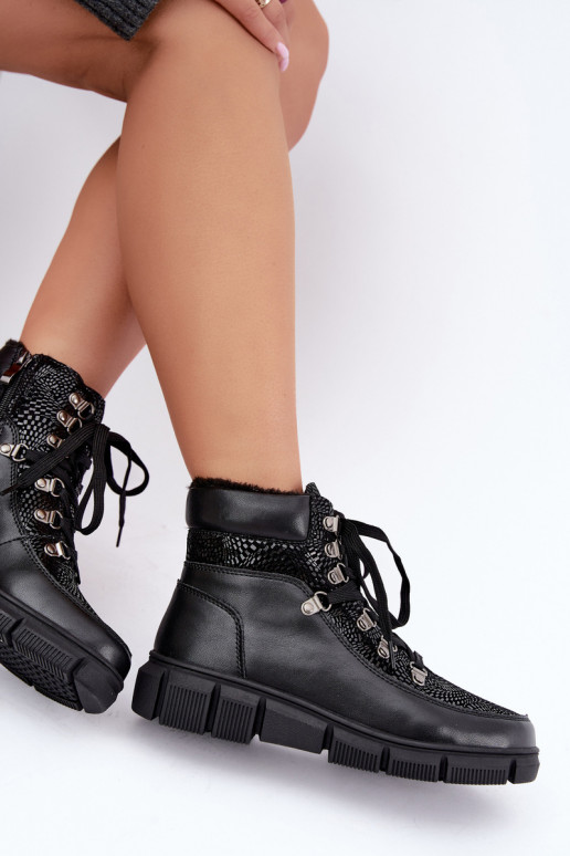 Bottines isolées pour femmes en simili cuir couleur noire INanelia