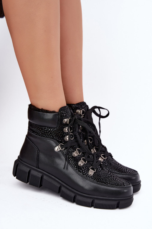 Bottines isolées pour femmes en simili cuir couleur noire INanelia