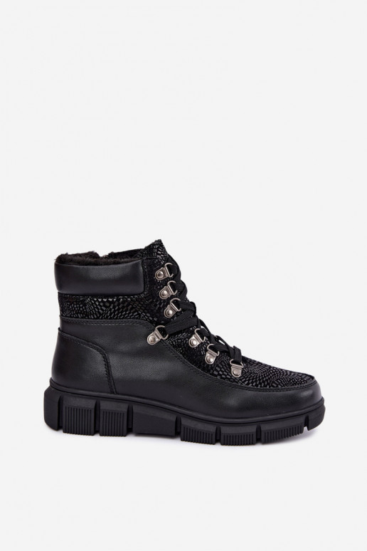 Bottines isolées pour femmes en simili cuir couleur noire INanelia