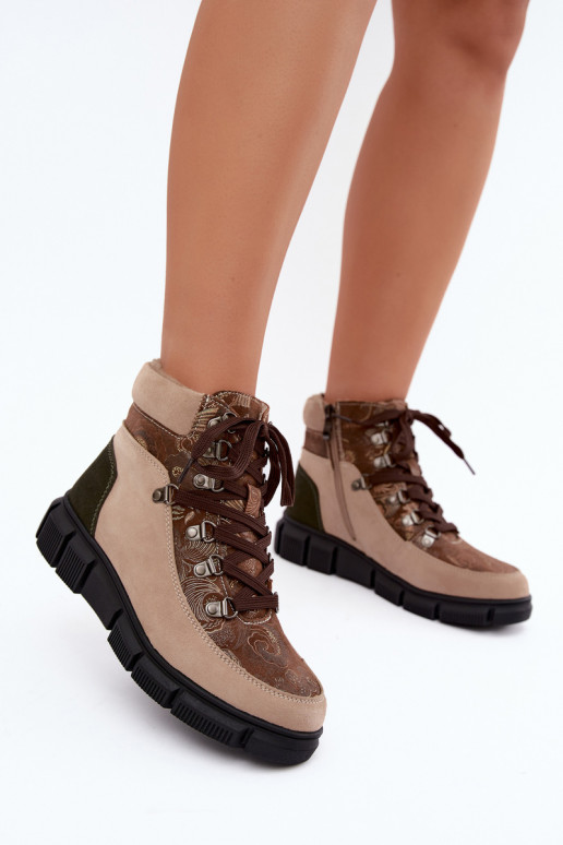 Bottines isolées pour femmes en simili daim couleur sable INanelia