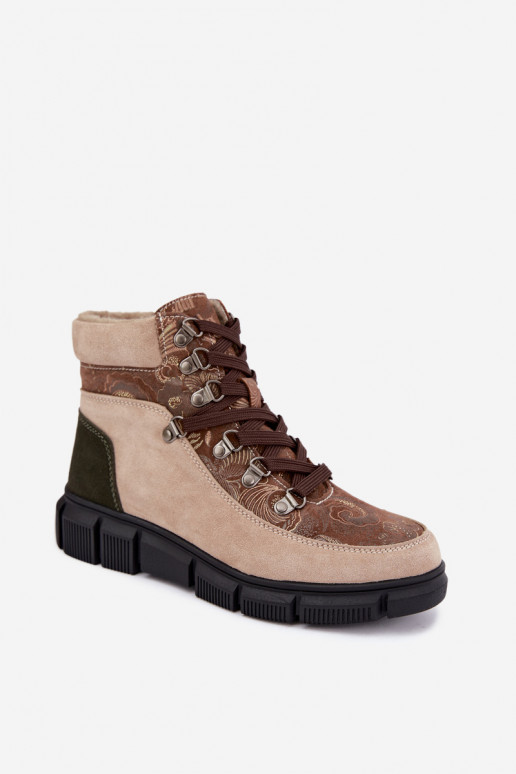 Bottines isolées pour femmes en simili daim couleur sable INanelia