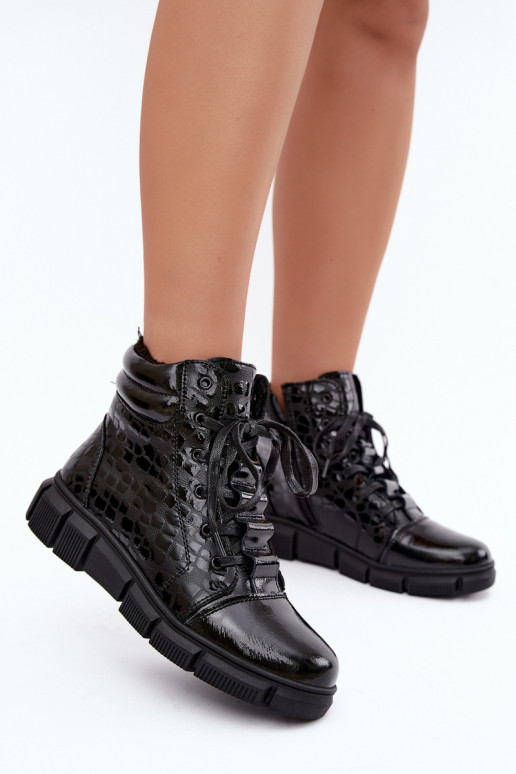 Peau avec effet vernis Bottes pour femmes réchauffer couleur noire Canelia