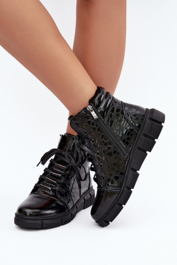 Peau avec effet vernis Bottes pour femmes réchauffer couleur noire Canelia 2