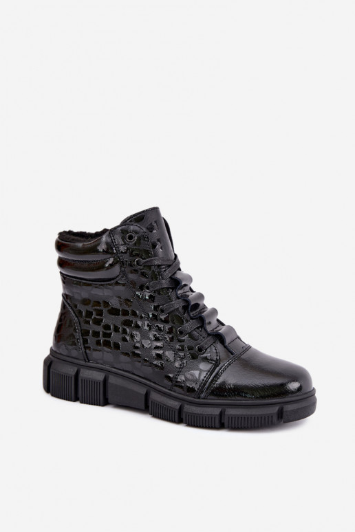 Peau avec effet vernis Bottes pour femmes réchauffer couleur noire Canelia