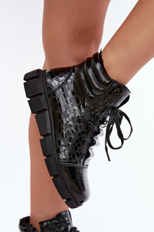 Bottines isolées pour femmes en simili cuir avec effet verni noir Canelia