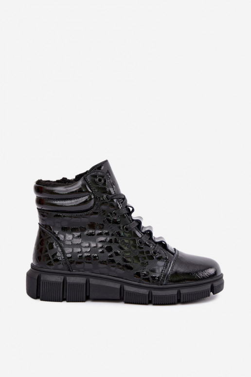 Bottines isolées pour femmes en simili cuir avec effet verni noir Canelia