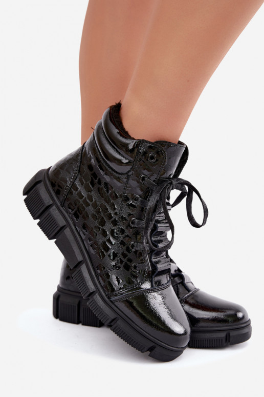 Peau avec effet vernis Bottes pour femmes réchauffer couleur noire Canelia
