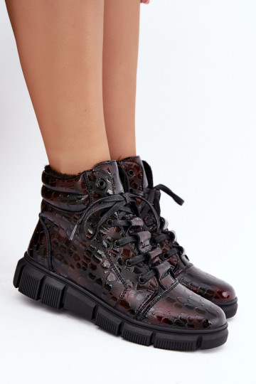 Peau avec effet vernis Bottes pour femmes réchauffer Bourgogne Canelia