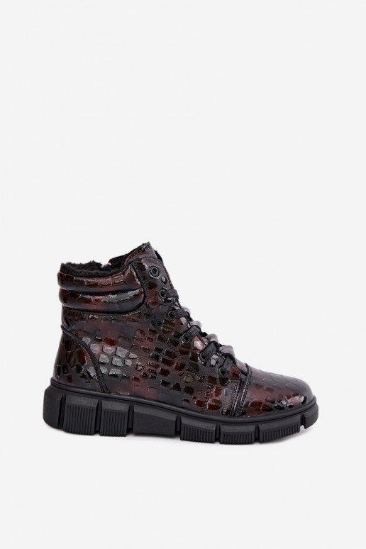 Peau avec effet vernis Bottes pour femmes réchauffer Bourgogne Canelia