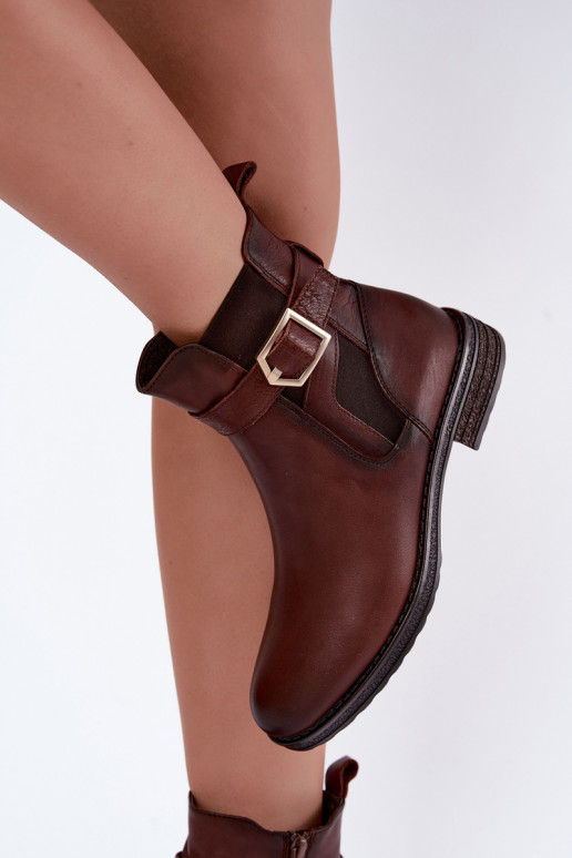 Peau Bottes pour femmes réchauffer avec boucles Sergio Leone BT-43 marron