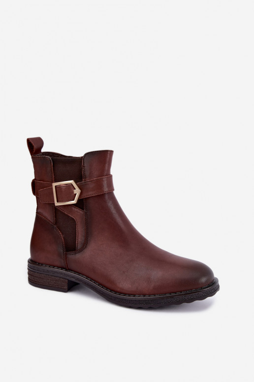 Bottines isolées pour femmes en simili cuir avec boucles Sergio Leone BT-43 marron