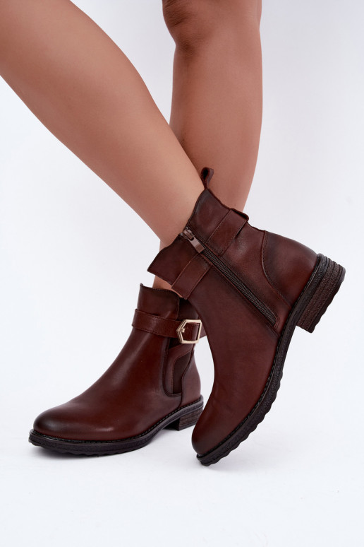 Peau Bottes pour femmes réchauffer avec boucles Sergio Leone BT-43 marron